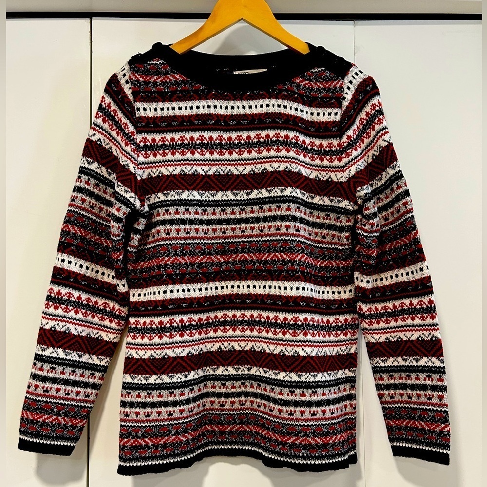 COTTON COUNTRY BY PARKHURST red Patterned Granny Sweater 100% cotton Canada